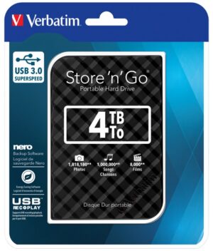 Verbatim 4TB 2.5' USB 3.0 Black Store'n'Go HDD Grid Design.