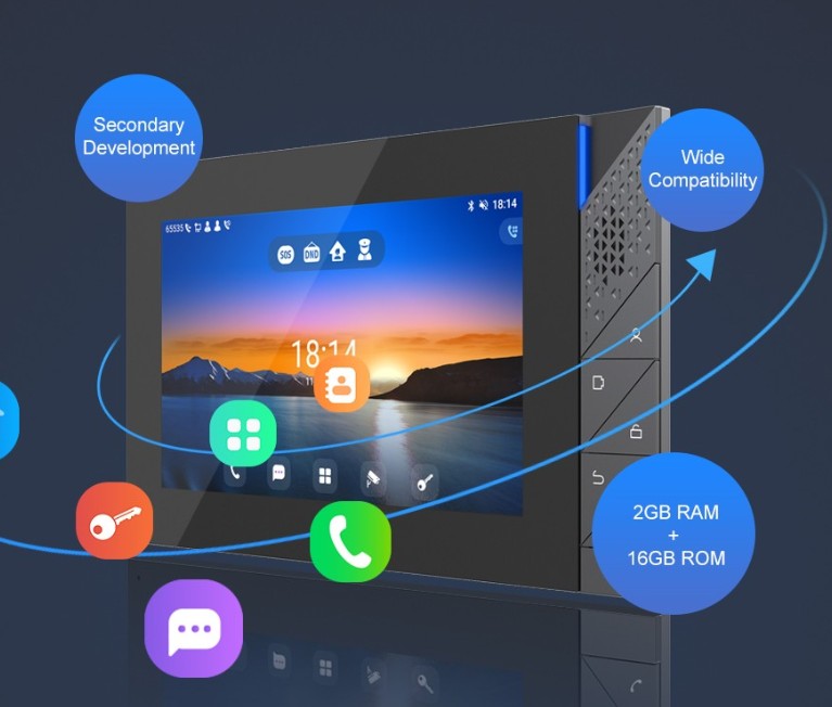 Fanvil i55A SIP Indoor Station, 7' Touchscreen, Android 9.0, 2 SIP Lines, 2W Speaker, Bluetooth 5.0, Dual-Band Wi-Fi, PoE, Wall-Mountable - Image 2