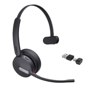 Yealink BH70 Bluetooth Wireless Mono Headset Microsoft Teams, 3 mic noise cancellation Talk time up to 35h BT51 C Dongle with Type A Adaper