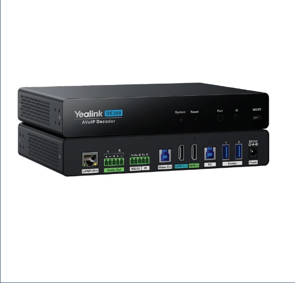 YealinkDE300,AV over IP, 4K@60Hz4:4:4,USB 3.0 capture for MTR,Seamless 2x2 Video Matrix Switching,Multiple USB Connectivity,HDCP 2.3,Gigabit Ethernet
