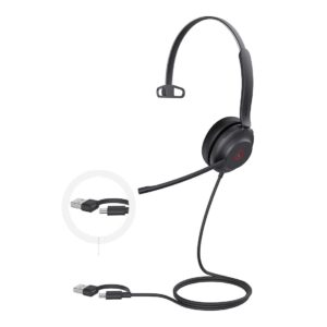 Yealink UH37 Mono USB Wired Headset, UC, USB-C/A, 35mm Speaker, Busylight, Leather Ear Cushion,HD Audio, 2Mic Noise Killer, Microsoft Teams & UC