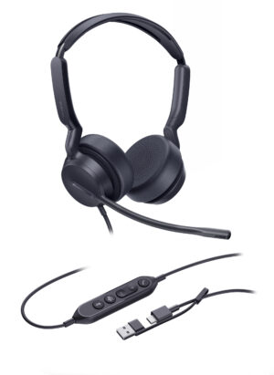 Yealink UH42 Dual Teams USB-C/A Microsoft Certified Teams USB Wired Headset, Noise-Canceling Microphone, Leather Ear Cushions Controller Teams  button