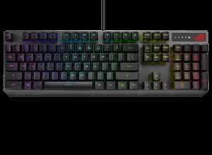 ASUS XA05 ROG STRIX SCOPE RX Blue Switch Optical Gaming Keyboard for FPS, RGB, USB 2.0 Passthrough, Alloy Top, Stealth Key,