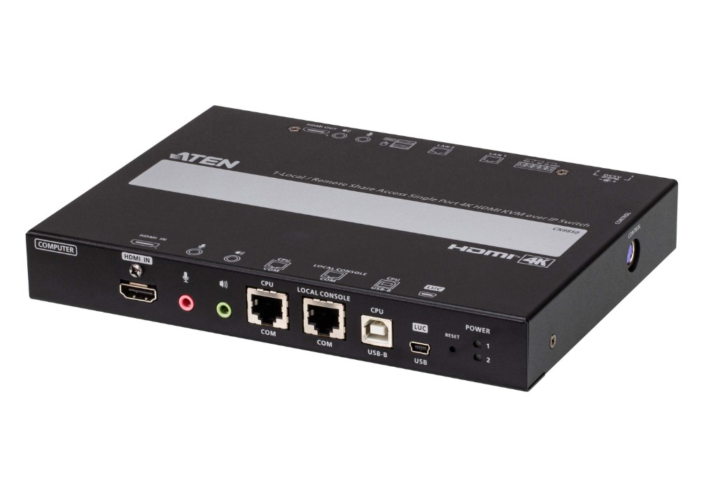 Aten 1-Local / Remote Shared Access Single Port 4K HDMI KVM over IP Switch with Redundant LAN and Power, up to 4K DCI (4096 x 2160) @ 30 Hz