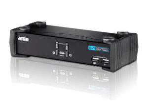 Aten Desktop KVMP Switch 2 Port Single Display DVI w/ audio, 2x Custom KVM Cables Included, 2x USB Port, Selection Via Front Panel