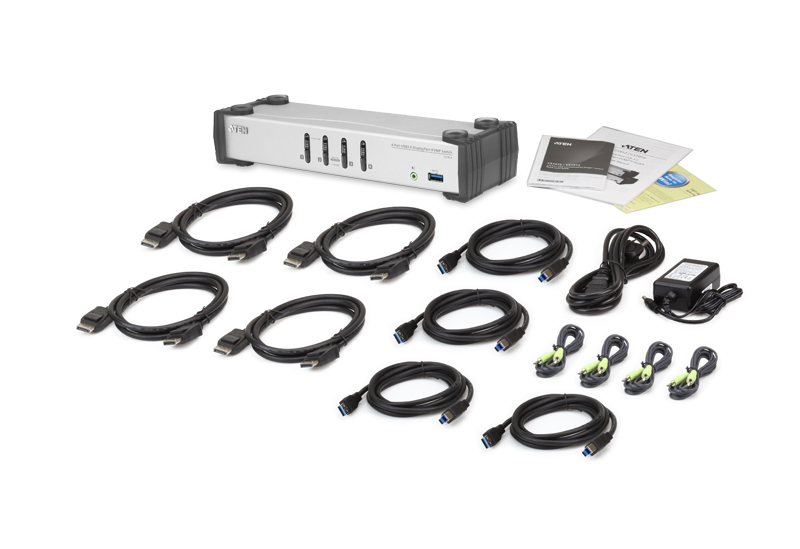 Aten Desktop KVMP Switch 4 Port Single Display DisplayPort w/ audio, Cables Included, 2x USB Port, Selection Via Front Panel - Image 4