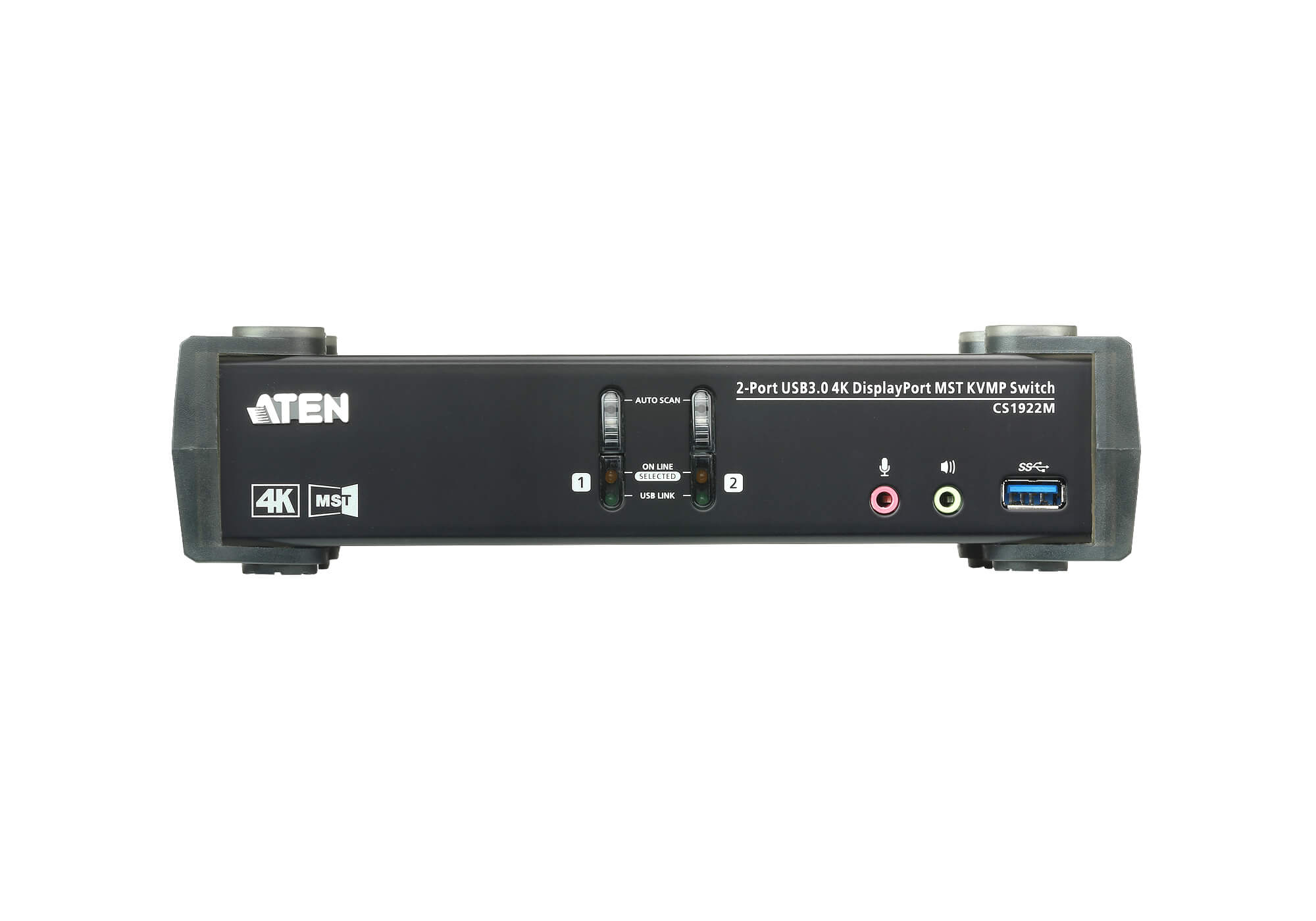 Aten Desktop KVMP Switch 2 Port Single to Dual Display 4k DisplayPort MST w/ audio, Cables Included, 2x USB Port, Selection Via Front Panel - Image 3