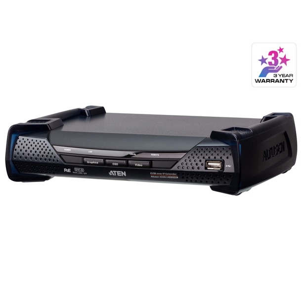 Aten DVI Dual Link KVM over IP Receiver with DC Power + Power over Ethernet support, supports up to 2560 x 1600 @ 60 Hz, USB and 3.5mm Audio input and