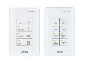 Aten 8 Button Control Pad with 1 Gang US wall plate, 2 RS232, 2 relay, 1 Digital I/O and Ethernet connection support, 14 button layouts available
