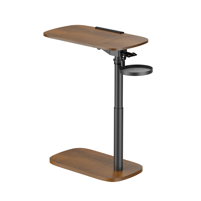 Brateck Storage-Savvy Height Adjustable Mobile Side Table, Gas-Lift Sit-Stand Desk, tabletop 723×400mm, weight capacity 10kg (Walnut) - Image 4