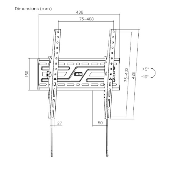 Brateck KL38-44T Large-Screen Compact Tilt TV Wall Mount Fit Screen Size: 32'-75' Up to 75kg, Fit Curved TV, 50x438x425mm (LS) - Image 3