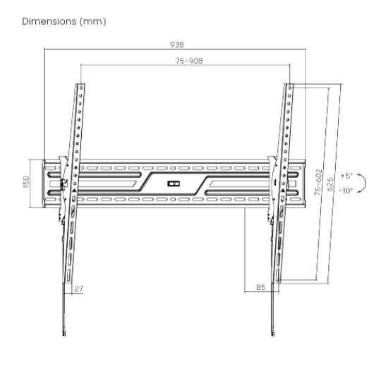 Brateck KL38-69T Large-Screen Large Tilt TV Wall Mount, Fit Screen Size: 43'-100' Up to 75 KG, Fine Texture Black, 85x938x625mm (LS) - Image 3