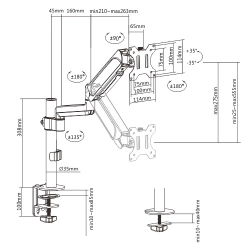 Brateck Single Monitor Pole-Mounted Gas Spring Monitor Arm Fit Most 17' - 32' Monitor Up to 9Kg Per screen VESA 75x75/100x100 - Image 3