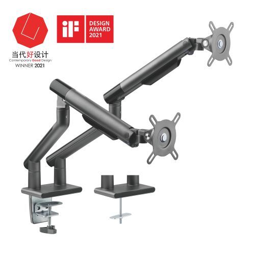 Brateck Dual Monitor Premium Slim Aluminum Spring-Assisted Monitor Arm Fix Most 17'-32' Monitor Up to 9kg per screen VESA 75x75/100x100 (Grey) (LS)