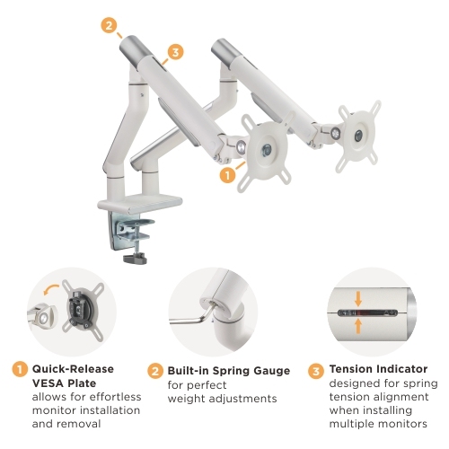 Brateck Dual Monitor Premium Slim Aluminum Spring-Assisted Monitor Arm Fix Most 17'-32' Monitor Up to 9kg per screen VESA 75x75/100x100 (Grey) (LS) - Image 4
