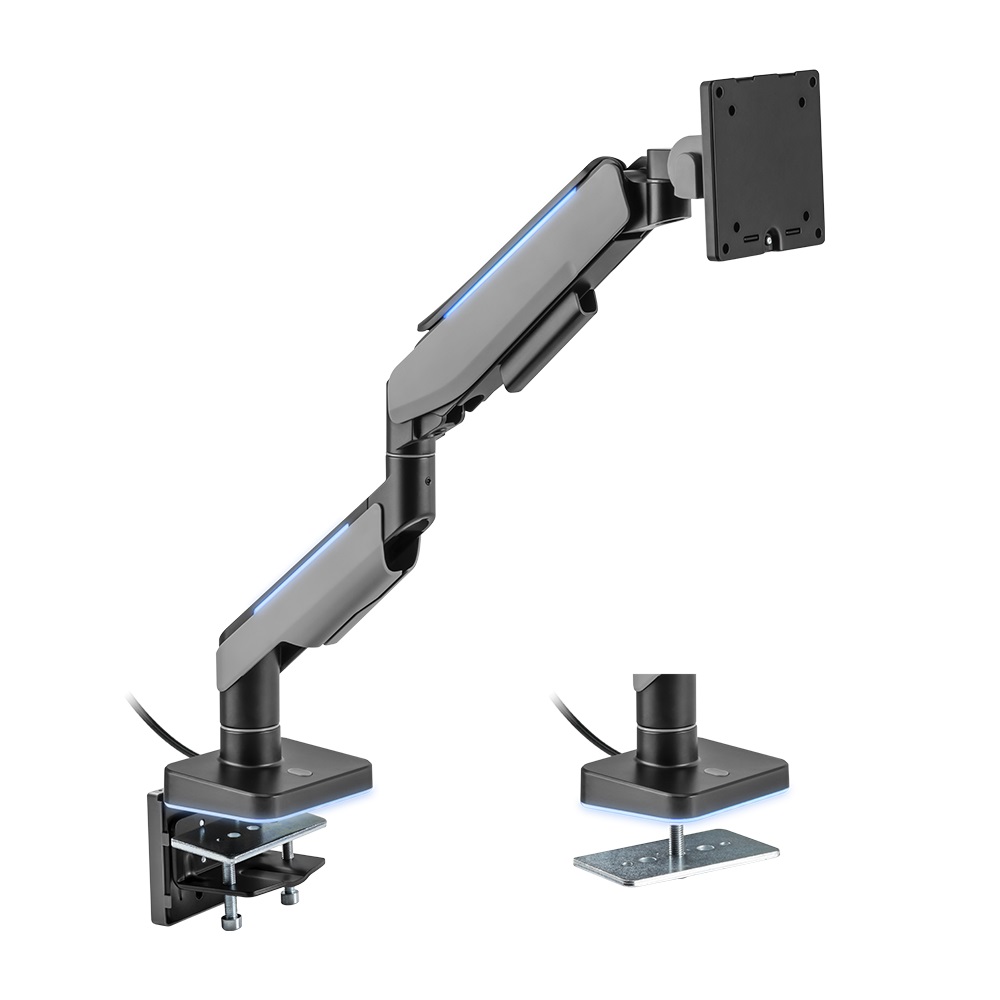 Brateck Single Heavy-Duty RGB Gaming Monitor Arm Fit Most 17'-49' Monitor, Fit Curved Monitor, Up to 20kg, VESA 75x75,100x100 (LS)