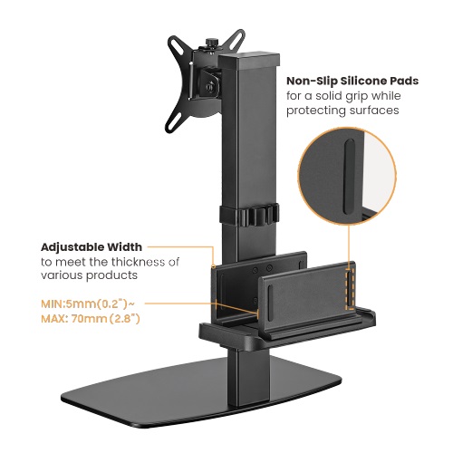 Brateck Vertical Lift Monitor Stand With Thin Client CPU Mount Fit Most 17'-32' Monitor Up to 8KG VESA 75x75,100x100(Black) (LS) - Image 3