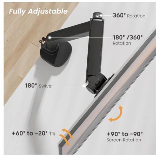 Brateck LDT87-C012-B Titan Heavy-Duty Gas Spring Monitor Arm Black,Fit Screen Size: 24'-57' Up to 27 KG (LS) - Image 3