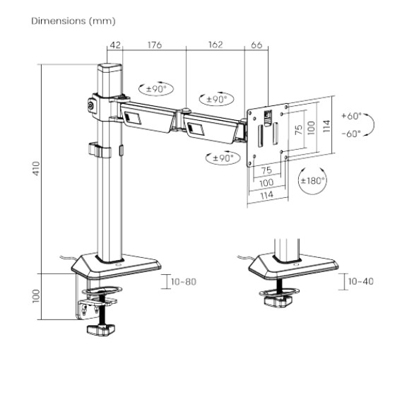Brateck LDT89-C012L Articulating RGB Lighting Gaming Monitor Arm Matte Black, Fit Screen Size: 17'-40' Up to 12 KG (LS) - Image 3