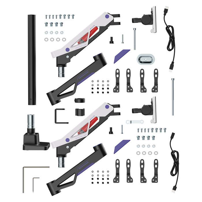 Brateck LDT95-C024UCP Atlas Neo Gaming Pole-Mounted Dual Monitor Arm with USB-A & USB-C Ports For most 24'~57' Monitors, Matte Black & White (New) - Image 3