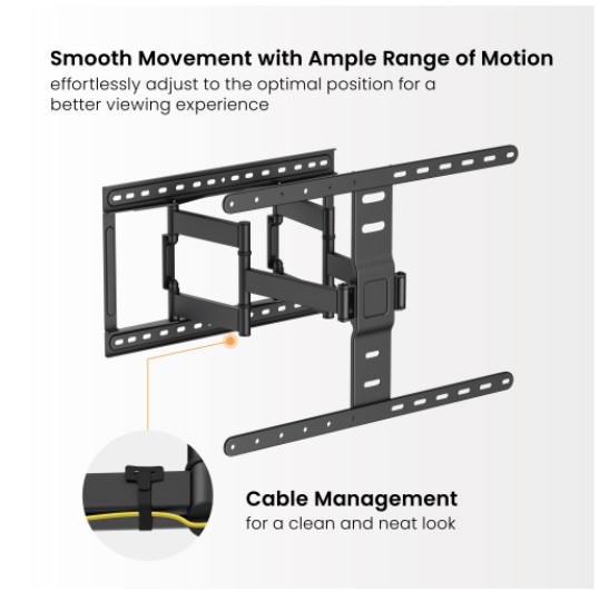 Brateck LPA83-466 Modern Ultra-Slim Full-Motion TV Wall Mount For most 43'-90' TVs, Weight Capacity: 60kg, 420x509x632mm (LS) - Image 3