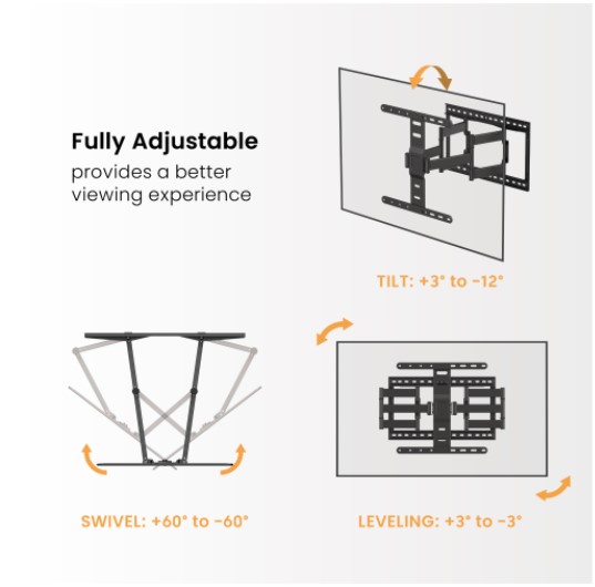Brateck LPA83-466 Modern Ultra-Slim Full-Motion TV Wall Mount For most 43'-90' TVs, Weight Capacity: 60kg, 420x509x632mm (LS) - Image 4