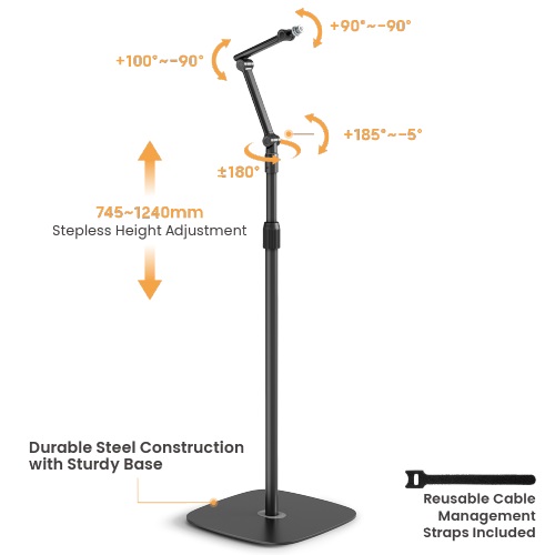 Brateck Stylish Height Adjustable Microphone Floor Stand(Matte Black & Light Grey) 320x320x1694mm (LS) - Image 3