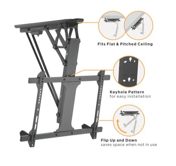 Brateck PLB-M0546AI Smart Flip Down TV Ceiling Mount Powered by TUYA Support most 32' ~ 70' TVs (Black) (LS) - Image 3