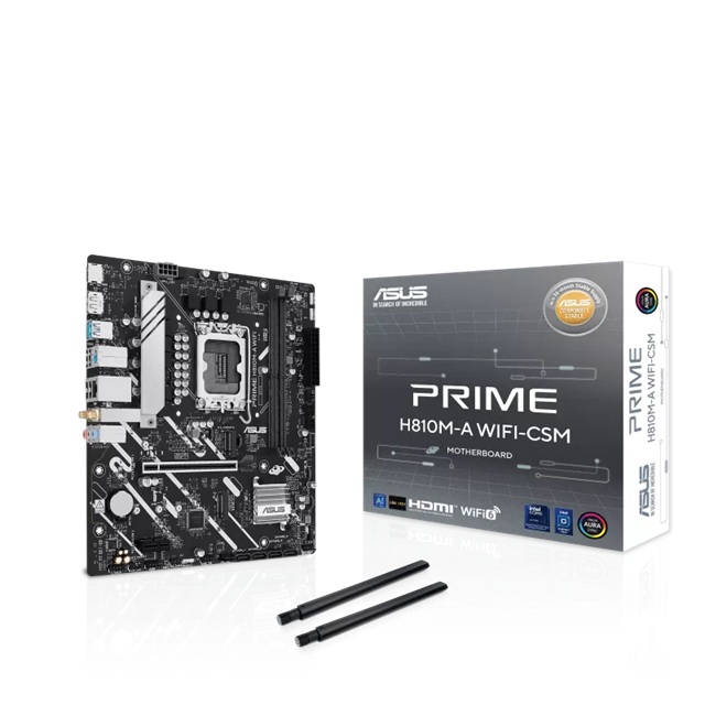 ASUS PRIME H810M-A WIFI-CSM Micro-ATX Motherboard Up to 128GB DDR5 (2x Slots), 1 x PCIe 4.0 x16, 2 x M.2, 4 x SATA, WiFi 6, HDMI, DP