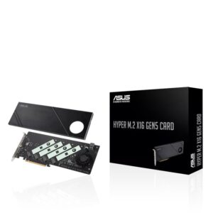 ASUS HYPER M.2 X16 GEN5 CARD (PCIe 5.0/4.0) Supports up to four NVMe M.2 (2242/2260/2280/22110) devices at up to 512 Gbps for RAID functions