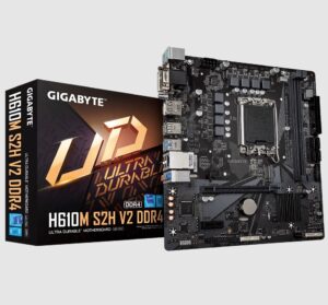 Gigabyte H610M S2H V2 DDR4 Motherboard with 6+1+1 Hybrid Phases Digital VRM Design, PCIe 4.0* Design, Gen3 x4 M.2, DisplayPort / HDMI