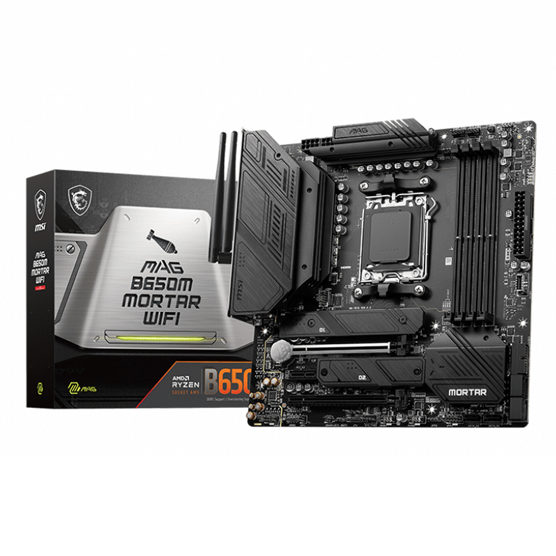 MSI MAG B650M MORTAR WIFI AMD AM5 mATX Motherboard, 4x DDR5 ~128GB, 1x PCI-E x16, 2x M.2, 6x SATA, 8x USB 3.2, 1x USB Type C