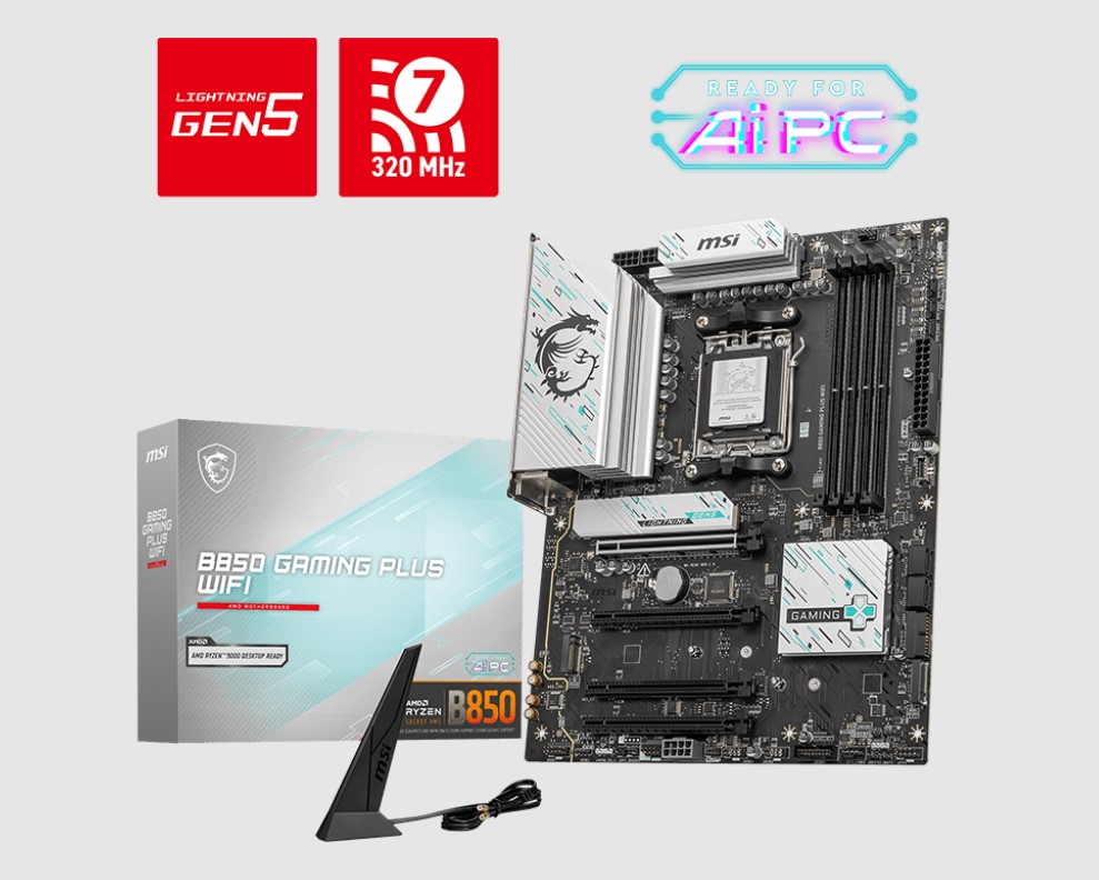 MSI B850 GAMING PLUS WIFI, AM5, 4x DDR5 256GB, 1x HDMI, 4x PCI-E x16 slot, 3x M.2, Wi-Fi 7