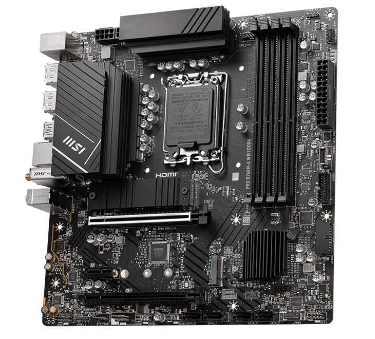 MSI PRO B760M-A WIFI DDR4 mATX Motherboard, 4x DDR4~128GB, 2x PCI-E x 16, 1x PCI-E x 1, 2x M.2, 4x SATA, 4x USB 3.2 , 2x USB 2.0 - Image 2