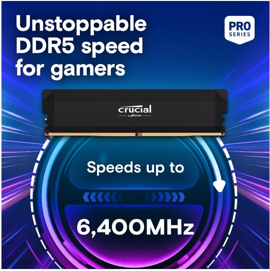 Crucial Pro 64GB (2x32GB) DDR5 UDIMM 6400MHz CL40 Black Heat Spreader Support Intel XMP AMD Ryzen Desktop PC Gaming Memory - Image 2