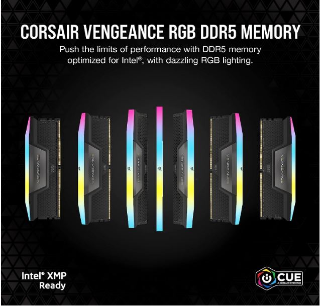 Corsair Vengeance RGB 64GB (2x32GB) DDR5 UDIMM 5600MHz C36 1.25V Desktop Gaming Memory Black Optimized for AMD Expo Ryzen 7000 Series - Image 3