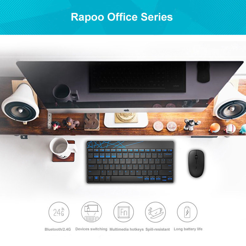 RAPOO 8000M Compact Wireless Multi-mode Bluetooth, 2.4Ghz, 3 Device Keyboard and Mouse Combo - Image 2
