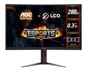 AOC 27' Curved 0.3ms 280Hz,1920 × 1080 (FHD) , Adaptive Sync, HDR10, HDMI 2.0 × 1,DisplayPort 1.4 × 1, Height Adjust,  Gaming Monitors 2025 (LS)