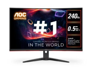 AOC 31.5' Curved Monitor (C32G2ZE) – FHD 240Hz VA, 0.5ms, 1500R curve, 123% sRGB, DP 1.2, HDMI 2.0, Delta E<2, tilt adjustable, 3000:1 contrast