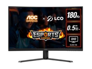 AOC 31.5' QHD Curved Monitor (CQ32G4E) – 180Hz VA, 0.5ms MPRT, 1500R curve, 121% sRGB, DP 1.4, HDMI 2.0, Delta E<2, tilt adjustable, 3500:1 contrast