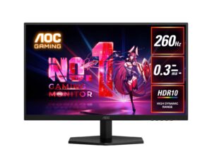 AOC 27' 260Hz Gaming Monitor : Fast IPS panel, 2560×1440 @ 260Hz, 0.3ms MPRT, 120% sRGB, 98.5% DCI-P3, 300 nits, DP & HDMI, tilt stand