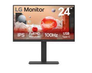 LG 24' IPS FHD 1920 x 1080, USB Type-C 65wPD, RJ45 100Hz 5ms, AMD FreeSync 16:9 Tilt/Height/Swivel/Pivot (Bi-direction) adjustable stand, 3yrs Monitor