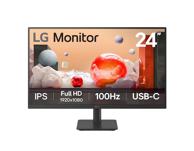 LG 24' IPS Full HD Monitor, 1920x1080, 3-side borderless design, 100 Hz, USB‑C (65W PD), Reader Mode & Flicker Safe, tilt adjustable