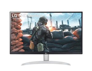 LG 27' 4K UHD IPS Smart Monitor with 3840×2160 resolution, DCI-P3 95%, HDR400, AMD FreeSync™, 5ms response, 60Hz, and tilt-adjustable stand