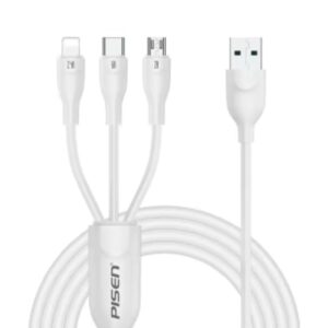 Pisen 3-in-1 USB-A to Lightning + USB-C + Micro-USB Cable (1.2M) White - 6A Superfast, Samsung Galaxy,Apple iPhone,iPad,MacBook,Google,OPPO,Nokia