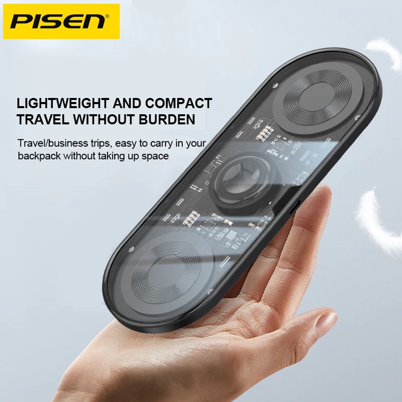 Pisen 3-in-1 Wireless Charging Station Transparent FYD-C33 - Black, Support Simultaneous Charging, Type-C Universal Interface, Ultra-thin, Sleek - Image 3