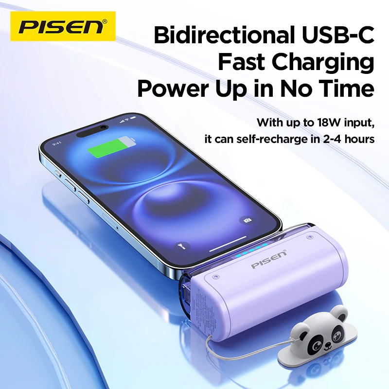 Pisen Power Tiny 22.5W CCC-Certified 5K (5000mAh) Mini Power Bank - USB-A + USB-C Port, 2-in-1 Design, Built-in Stand, 2 Years Warranty - Image 3