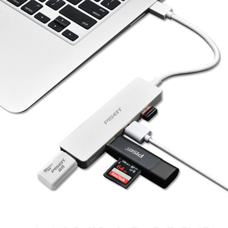 Pisen USB-C to 4xUSB-A 3.0 Charging HUB - TPE Flexible Wire, Light Indicator, Resistant to Pulling and Bending, More Durable, 2 Year Warranty