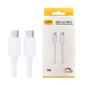 USP USB-C to USB-C 60W Mini Cable (1M) White - 3A , Fast Charge, High Performance, Samsung Galaxy,Apple iPhone,iPad,MacBook,Google, 2 Years Warranty
