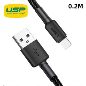 USP BoostUp Lightning to USB-A Cable (20cm) Black - Quick Charge & Connect, 2.4A Rapid Charge,Nylon Weaving,Apple iPhone/iPad/MacBook,2 Years Warranty